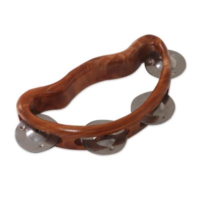 Alternate image for Artisan Handcrafted Teak Wood Tambourine from Bali Rhythmic Vibes