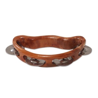 Alternate image for Artisan Handcrafted Teak Wood Tambourine from Bali Rhythmic Vibes