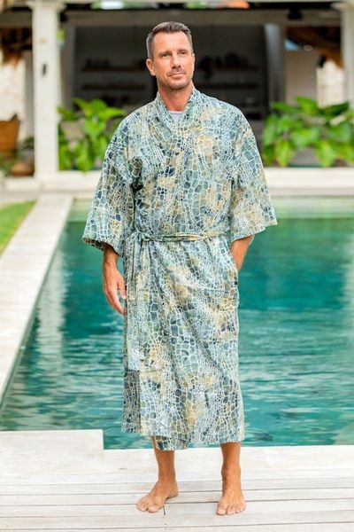 Alternate image for Mens Hand Made Batik Robe Bull Snake