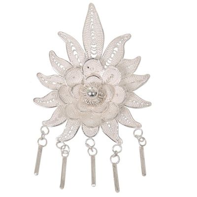 Alternate image for Sterling silver brooch pin Flower on Fire