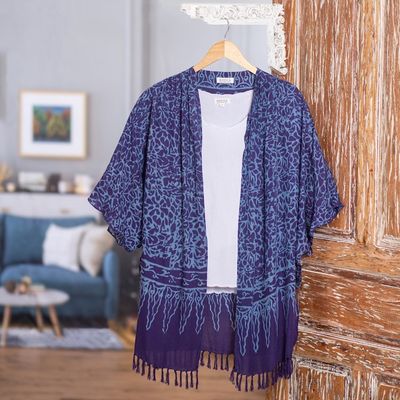 Alternate image for Rayon Batik Kimono Jacket in Blue Violet Print Waterways