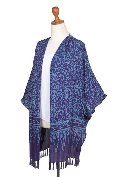 Alternate image for Rayon Batik Kimono Jacket in Blue Violet Print Waterways