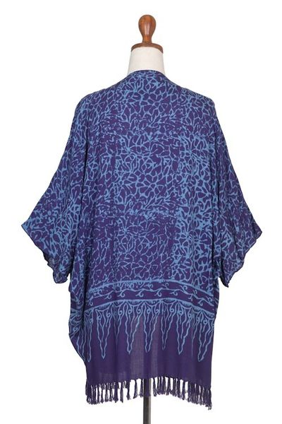 Alternate image for Rayon Batik Kimono Jacket in Blue Violet Print Waterways