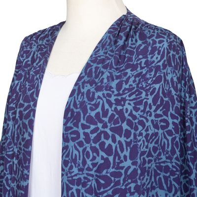 Alternate image for Rayon Batik Kimono Jacket in Blue Violet Print Waterways