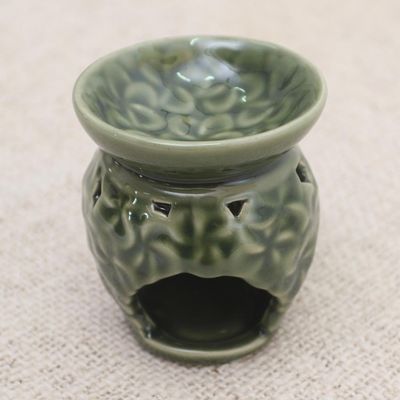 Alternate image for Frangipani Motif Green Ceramic Oil Warmer Jepun Flowers