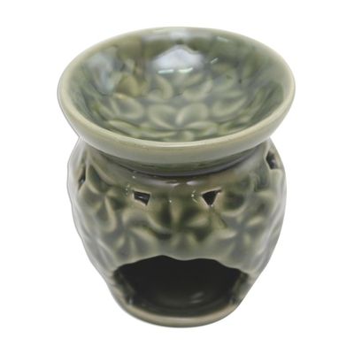 Alternate image for Frangipani Motif Green Ceramic Oil Warmer Jepun Flowers