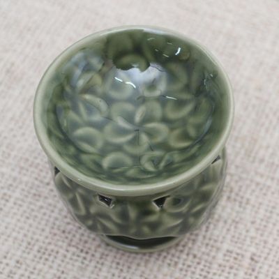 Alternate image for Frangipani Motif Green Ceramic Oil Warmer Jepun Flowers