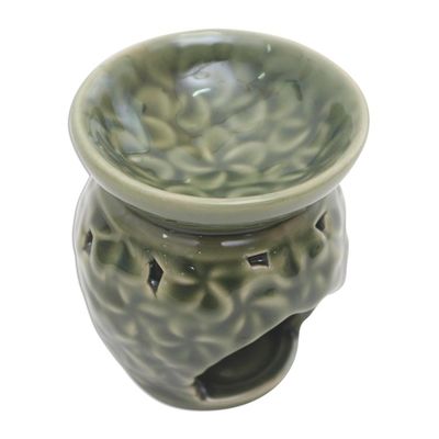 Alternate image for Frangipani Motif Green Ceramic Oil Warmer Jepun Flowers