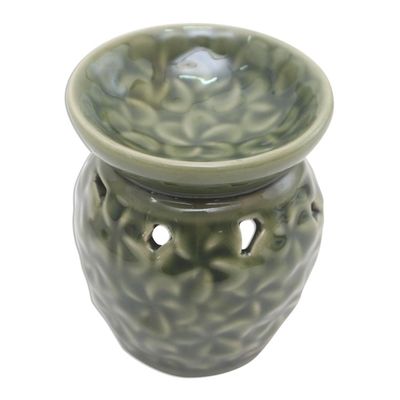 Alternate image for Frangipani Motif Green Ceramic Oil Warmer Jepun Flowers