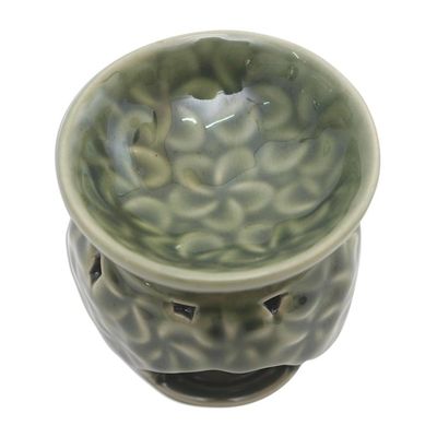 Alternate image for Frangipani Motif Green Ceramic Oil Warmer Jepun Flowers