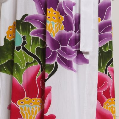 Alternate image for White Floral Hand Painted Rayon Robe Beautiful Flowers in White