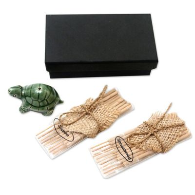 Alternate image for Ceramic Incense Set with Turtle Motif Balinese Turtle