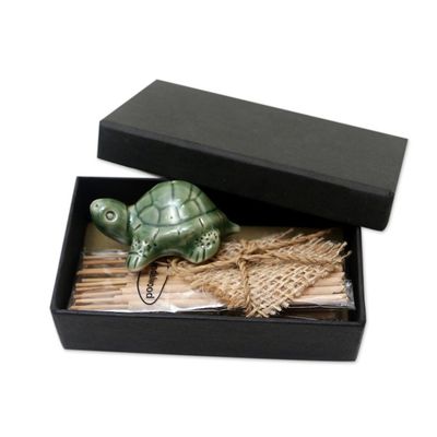 Alternate image for Ceramic Incense Set with Turtle Motif Balinese Turtle
