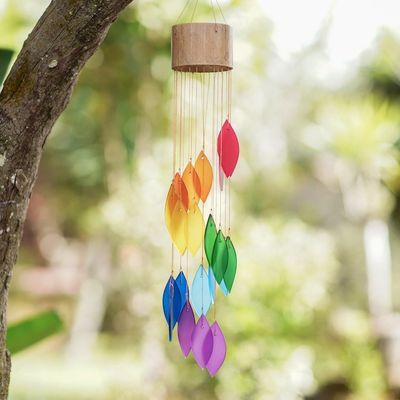 Alternate image for Handcrafted Bamboo and Glass Wind Chime in Rainbow Hues Summer Blast