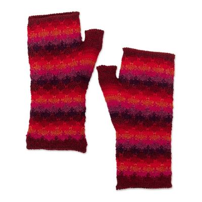 Alternate image for Knit Red Brown and Purple 100 Baby Alpaca Fingerless Mitts Seven Color Mountain