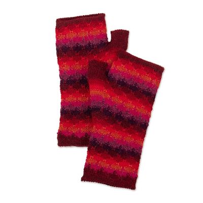 Alternate image for Knit Red Brown and Purple 100 Baby Alpaca Fingerless Mitts Seven Color Mountain