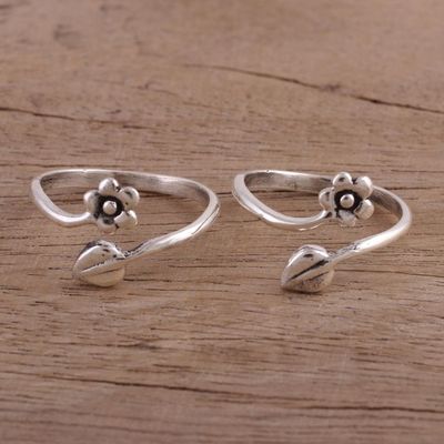 Alternate image for Unique Toe Rings with Flower Wrap Design Pair Flower and Leaf