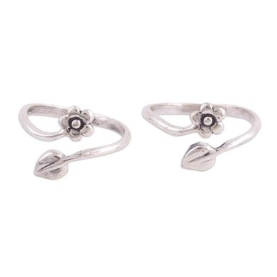 Alternate image for Unique Toe Rings with Flower Wrap Design Pair Flower and Leaf