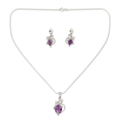 Alternate image for Amethyst Jewelry Set Sterling Silver Necklace Earrings Wisteria