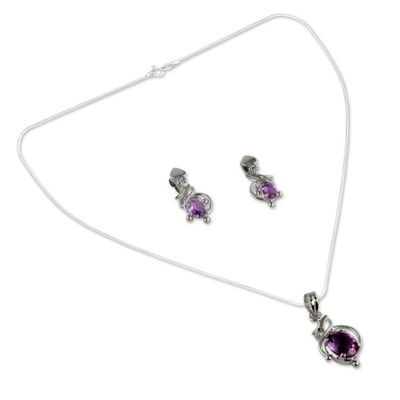 Alternate image for Amethyst Jewelry Set Sterling Silver Necklace Earrings Wisteria