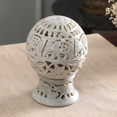 Alternate image for India Hand Carved Soapstone Candle Holder Elephant Parade