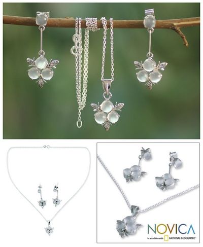 Alternate image for Moonstone and Sterling Silver Floral Jewelry Set Silver Clover