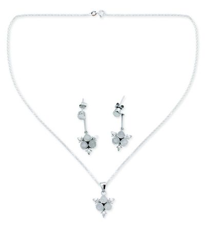 Alternate image for Moonstone and Sterling Silver Floral Jewelry Set Silver Clover