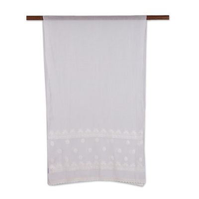 Alternate image for Warm White Embroidered Sheer Cotton and Silk Blend Shawl Classic Beauty