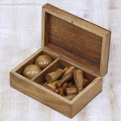 Alternate image for Handcrafted Acacia Wood Bowling Game from India Strike or Spare