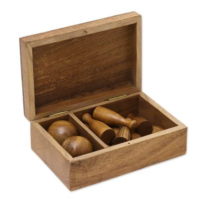 Alternate image for Handcrafted Acacia Wood Bowling Game from India Strike or Spare