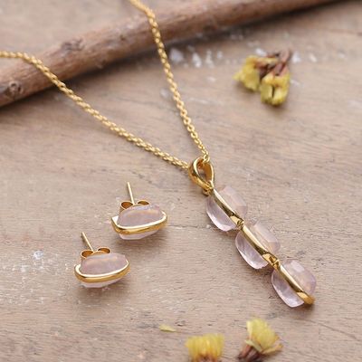 Alternate image for 18k gold-plated Faceted 15-Carat Rose Quartz Jewelry Set Pure Glow