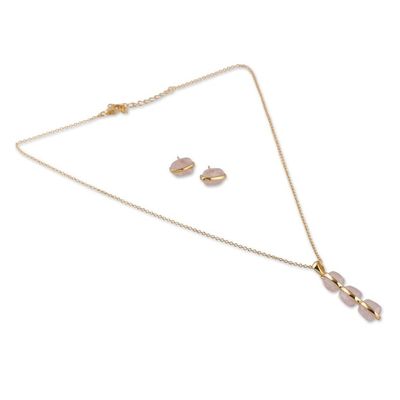 Alternate image for 18k gold-plated Faceted 15-Carat Rose Quartz Jewelry Set Pure Glow