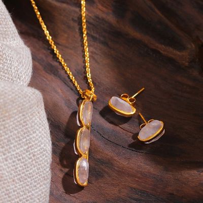 Alternate image for 18k gold-plated Faceted 15-Carat Rose Quartz Jewelry Set Pure Glow