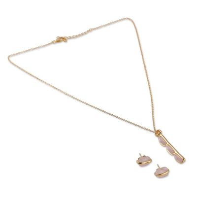 Alternate image for 18k gold-plated Faceted 15-Carat Rose Quartz Jewelry Set Pure Glow
