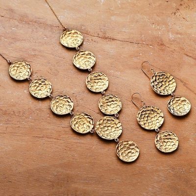 Alternate image for Hammered Brass Charm Necklace Dangle Earrings Jewelry Set Cosmic Cascade