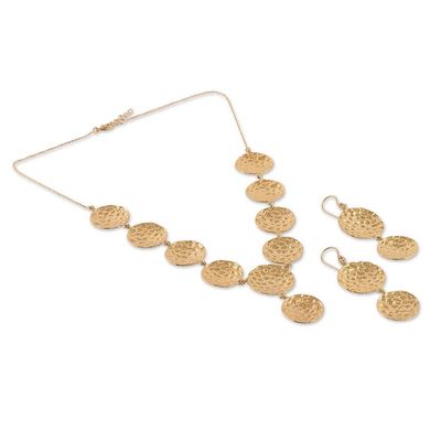 Alternate image for Hammered Brass Charm Necklace Dangle Earrings Jewelry Set Cosmic Cascade