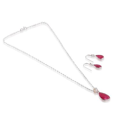 Alternate image for 18-Carat Faceted Ruby Necklace and Earrings Jewelry Set Blissful Ruby
