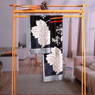 Alternate image for Hand-Painted Bordered Silk Shawl with Leaf Motif from India Snow Clad Leaves