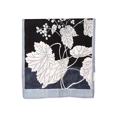 Alternate image for Hand-Painted Bordered Silk Shawl with Leaf Motif from India Snow Clad Leaves