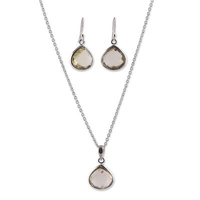 Alternate image for Quartz Sterling Silver Necklace and Earrings Jewelry Set Sparkling Princess