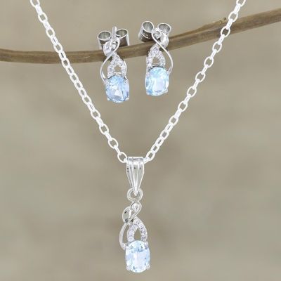 Alternate image for Rhodium-Plated Blue Topaz and Cubic Zirconia Jewelry Set Peppy in Blue
