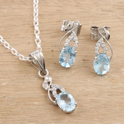 Alternate image for Rhodium-Plated Blue Topaz and Cubic Zirconia Jewelry Set Peppy in Blue