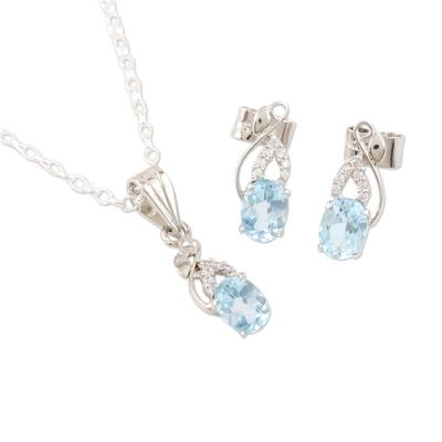 Alternate image for Rhodium-Plated Blue Topaz and Cubic Zirconia Jewelry Set Peppy in Blue