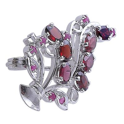 Alternate image for Leafy Rhodium-Plated Three-Carat Garnet and Ruby Brooch Pin Crimson Liaison