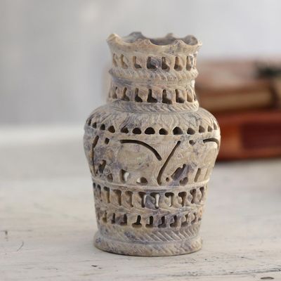Alternate image for Decorative Soapstone Elephant and Floral Vase Royal Symphony