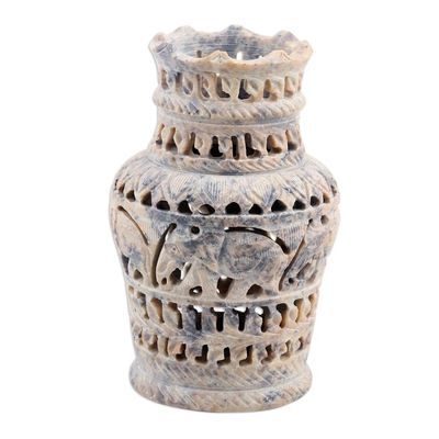 Alternate image for Decorative Soapstone Elephant and Floral Vase Royal Symphony