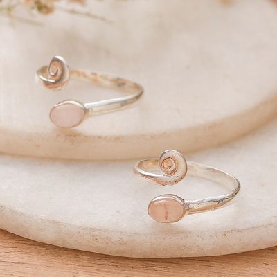 Alternate image for Curly-Shaped Sterling Silver and Rose Quartz Toe Ring Pair Tender Curls
