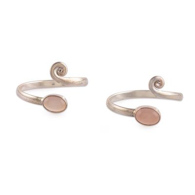Alternate image for Curly-Shaped Sterling Silver and Rose Quartz Toe Ring Pair Tender Curls