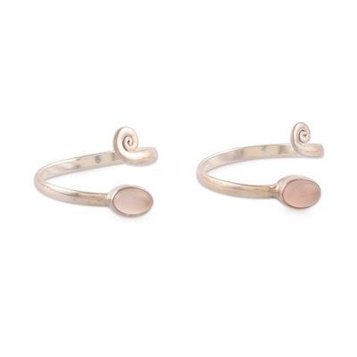 Alternate image for Curly-Shaped Sterling Silver and Rose Quartz Toe Ring Pair Tender Curls