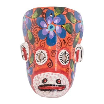 Alternate image for Hand-Painted Floral Monkey Pinewood Mask in Orange Monkeys Celebration